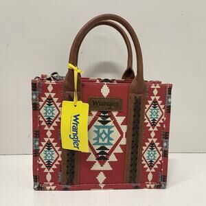 Wrangler Southwestern Aztec Tribal Leather Canvas Crossbody Bag Purse Burgundy